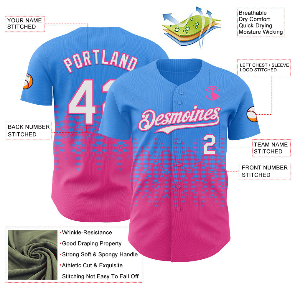 Custom Electric Blue White-Pink 3D Gradient Square Shape Authentic Baseball Jersey T-Shirts, Hoodie, Sweatshirt (Image 3)