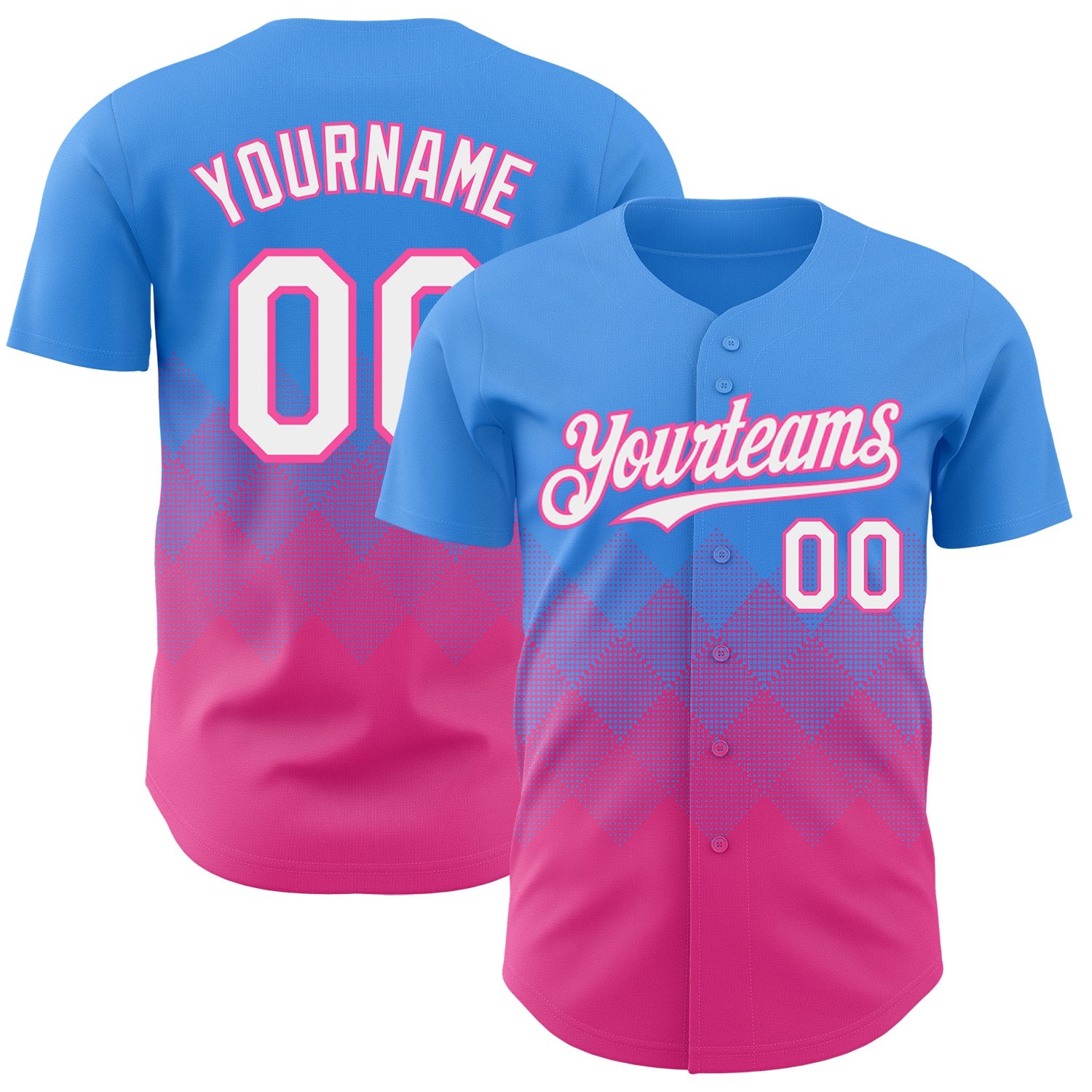 Custom Electric Blue White-Pink 3D Gradient Square Shape Authentic Baseball Jersey T-Shirts, Hoodie, Sweatshirt (Image 1)