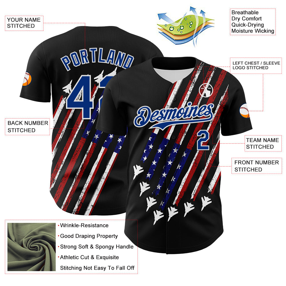 Custom Black Royal Red-White 3D Patriotic American Flag Authentic Baseball Jersey T-Shirts, Hoodie, Sweatshirt (Image 3)