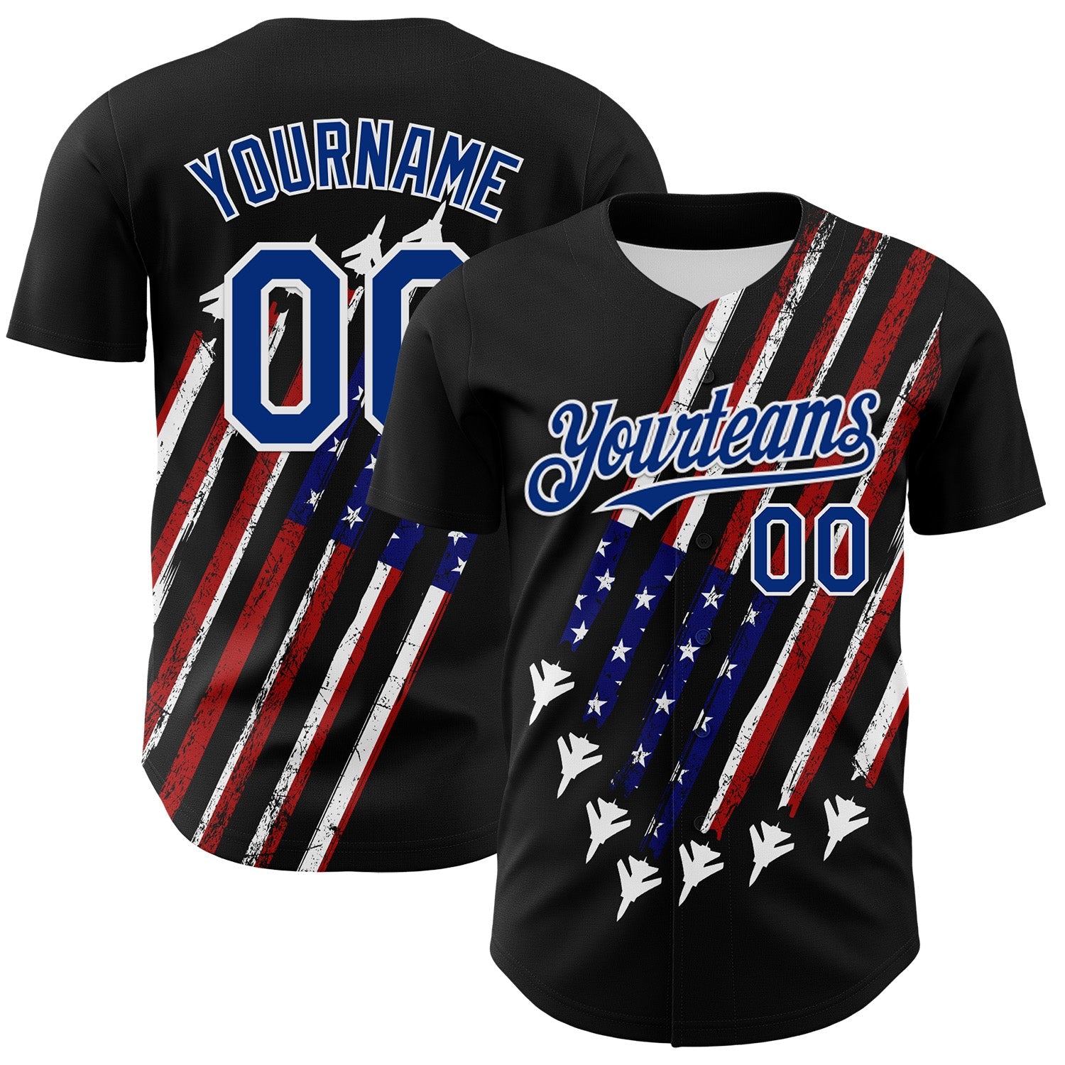 Custom Black Royal Red-White 3D Patriotic American Flag Authentic Baseball Jersey T-Shirts, Hoodie, Sweatshirt (Image 1)