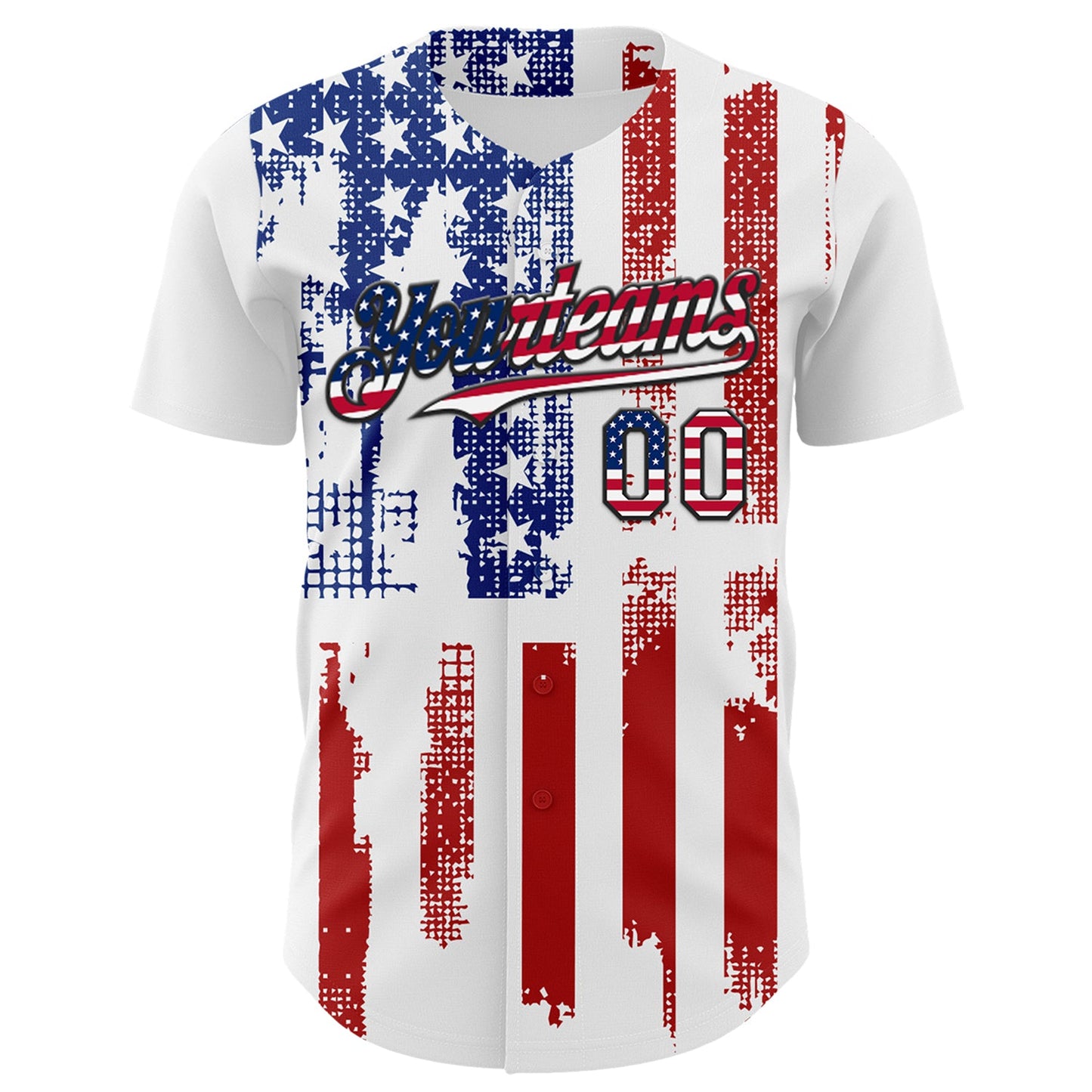 Custom White USA Flag Fire Red-Black 3D Patriotic Skull Authentic Baseball Jersey