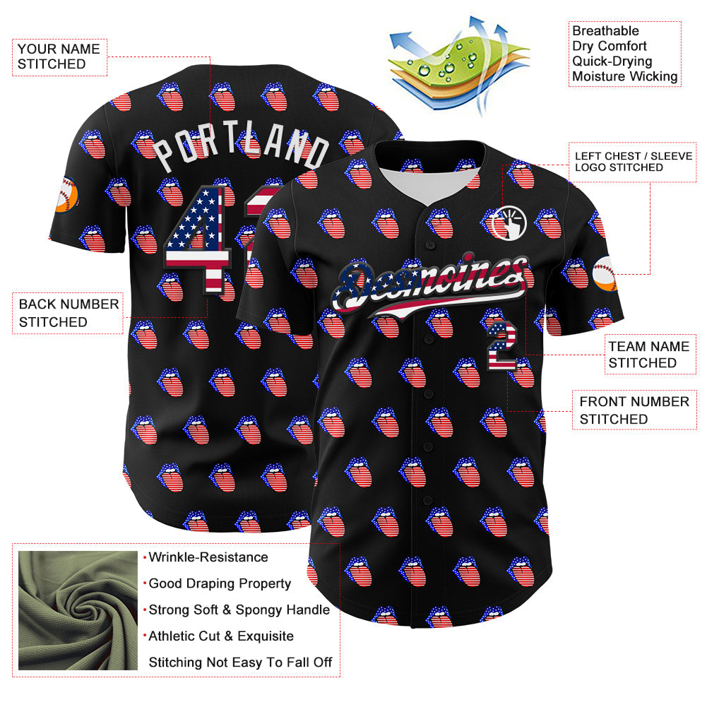 Custom Black USA Flag-White 3D Patriotic American Flag Authentic Baseball Jersey