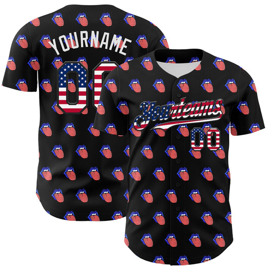Custom Black USA Flag-White 3D Patriotic American Flag Authentic Baseball Jersey