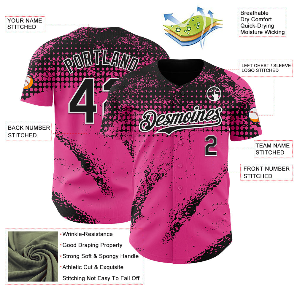 Custom Black Pink-White Splash Grunge Fragment Authentic Baseball Jersey