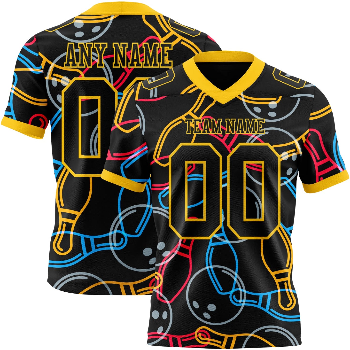 Custom Black Yellow 3D Pattern Bowling Authentic Football Jersey T-Shirts, Hoodie, Sweatshirt | WearSparks.com (Image 1)
