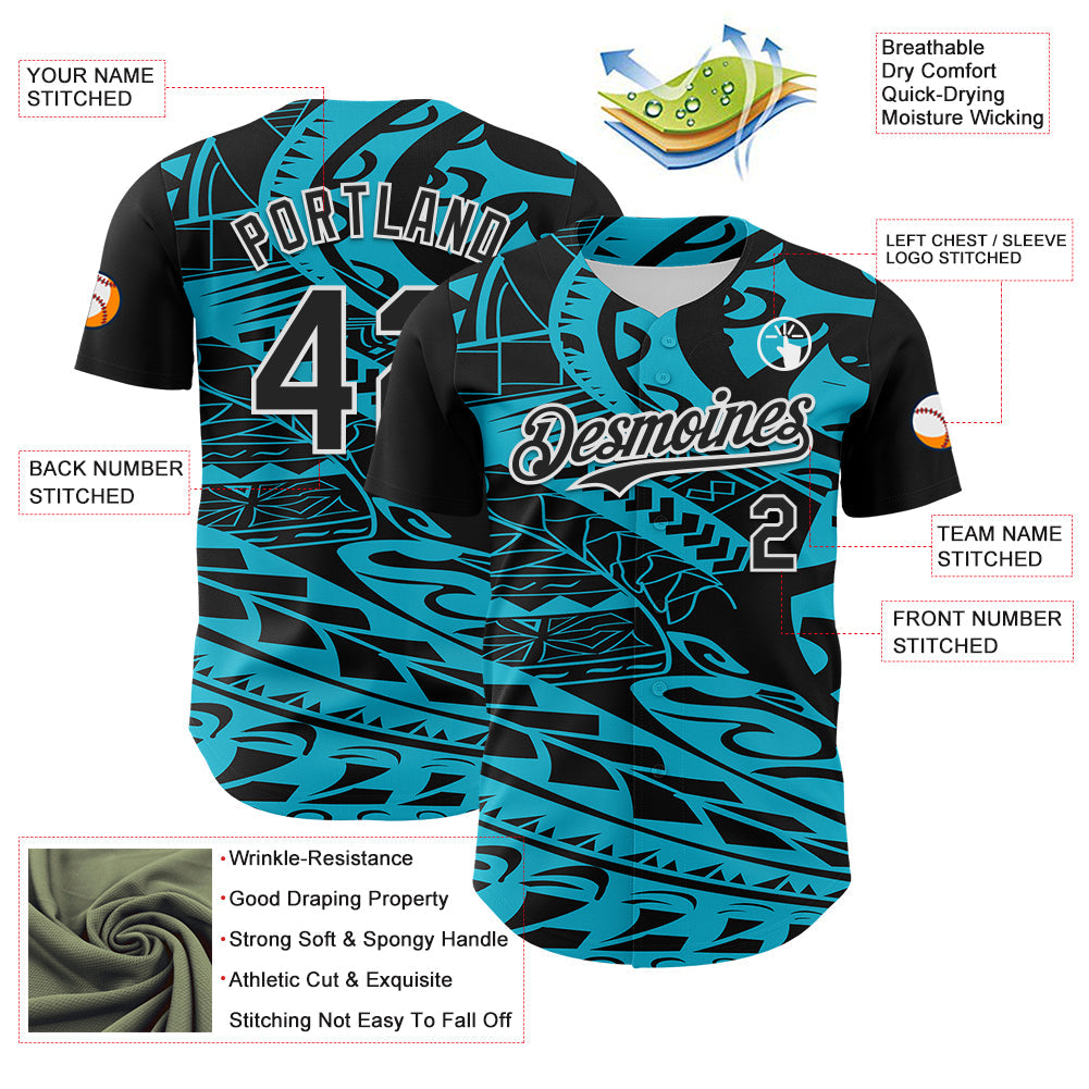 Custom Black Lakes Blue-White 3D Polynesian Style Islander Authentic Baseball Jersey T-Shirts, Hoodie, Sweatshirt (Image 3)