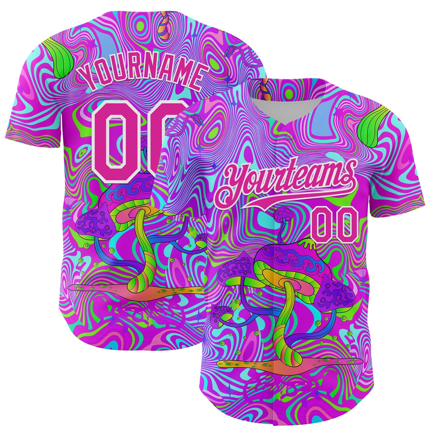Custom Purple Deep Pink-White 3D Pattern Design Trippy Psychedelic Magic Mushrooms Authentic Baseball Jersey