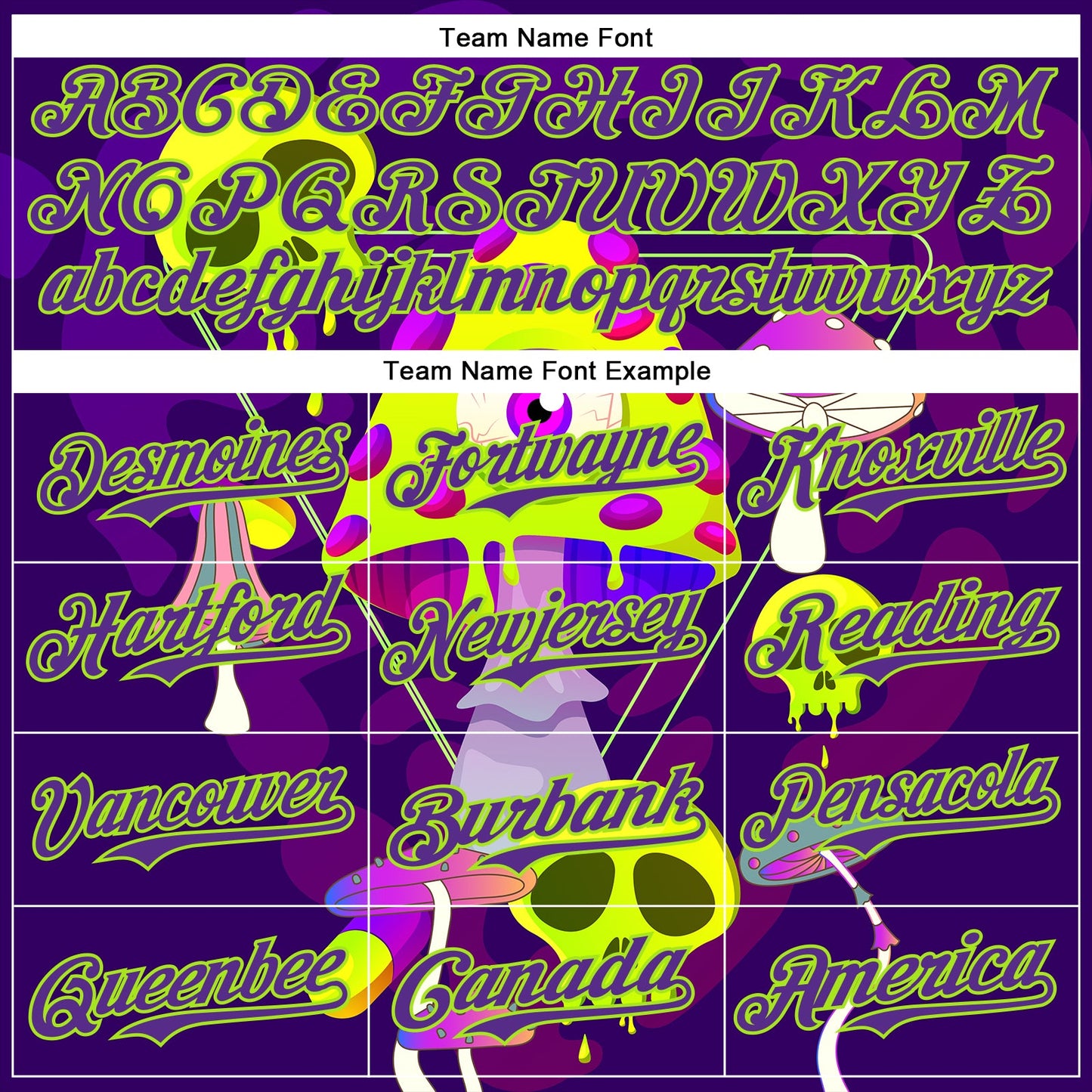 Custom Black Purple-Neon Green 3D Pattern Design Trippy Magic Mushrooms Skull Authentic Baseball Jersey
