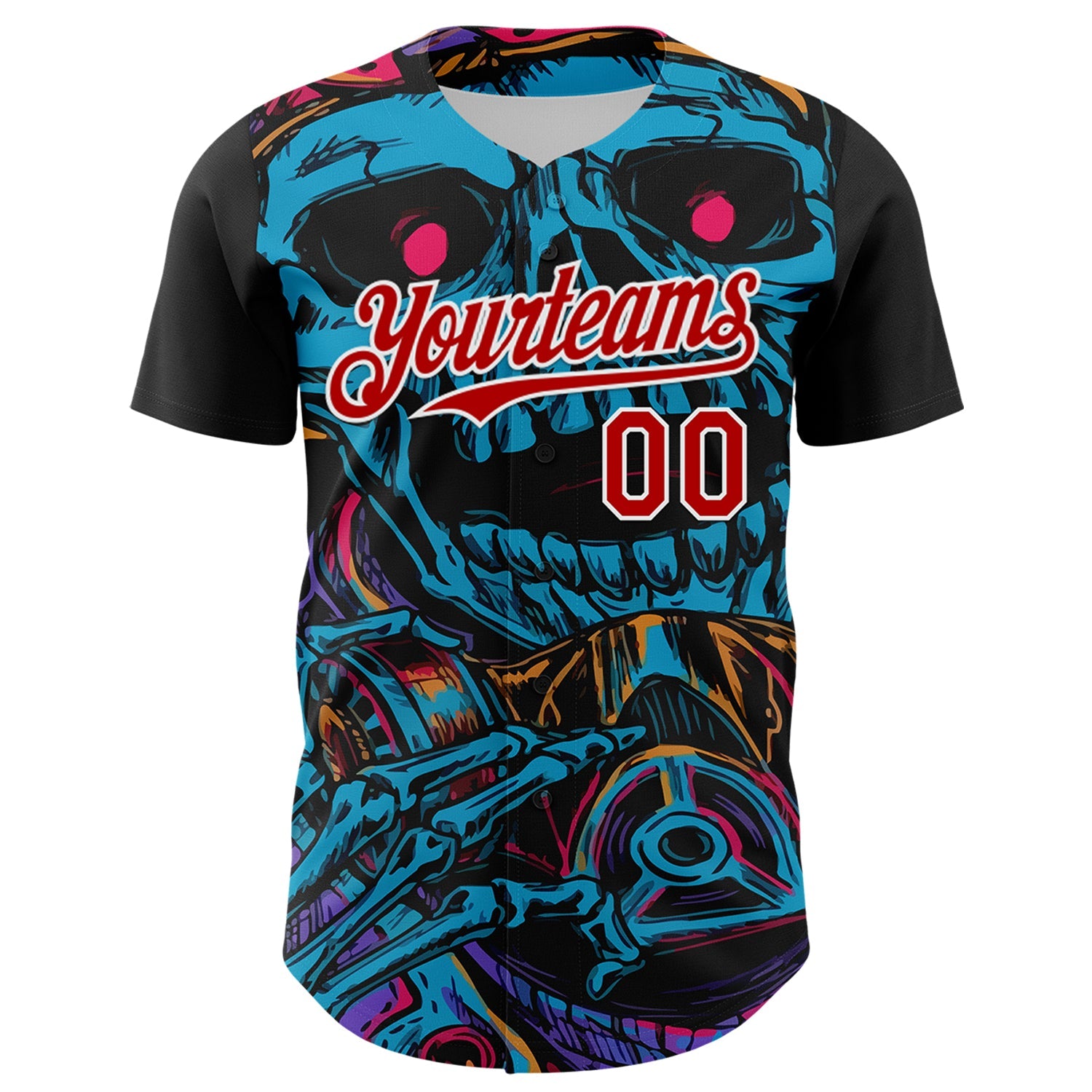 Custom Black Red-White 3D Pattern Design Burner Costumes Horror Skull Authentic Baseball Jersey T-Shirts,... (Image 2)