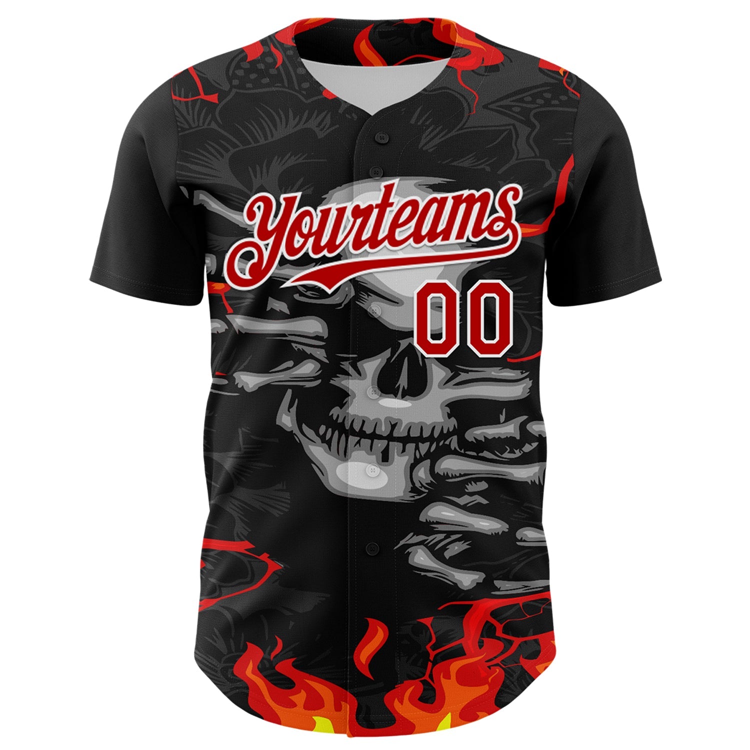 Custom Black Red-White 3D Pattern Design Burner Costumes Hellfire Skull Authentic Baseball Jersey T-Shirts,... (Image 2)