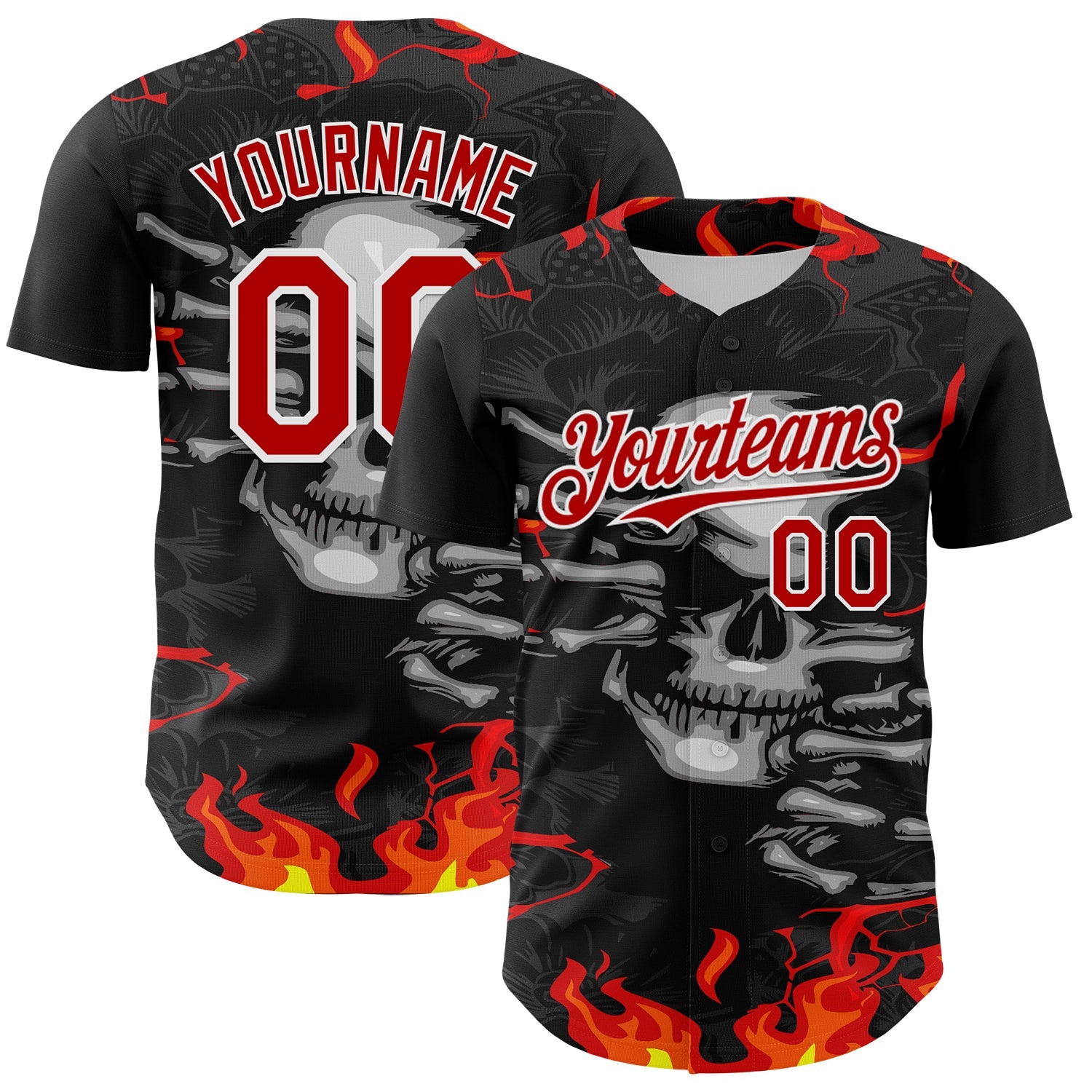 Custom Black Red-White 3D Pattern Design Burner Costumes Hellfire Skull Authentic Baseball Jersey T-Shirts,... (Image 1)