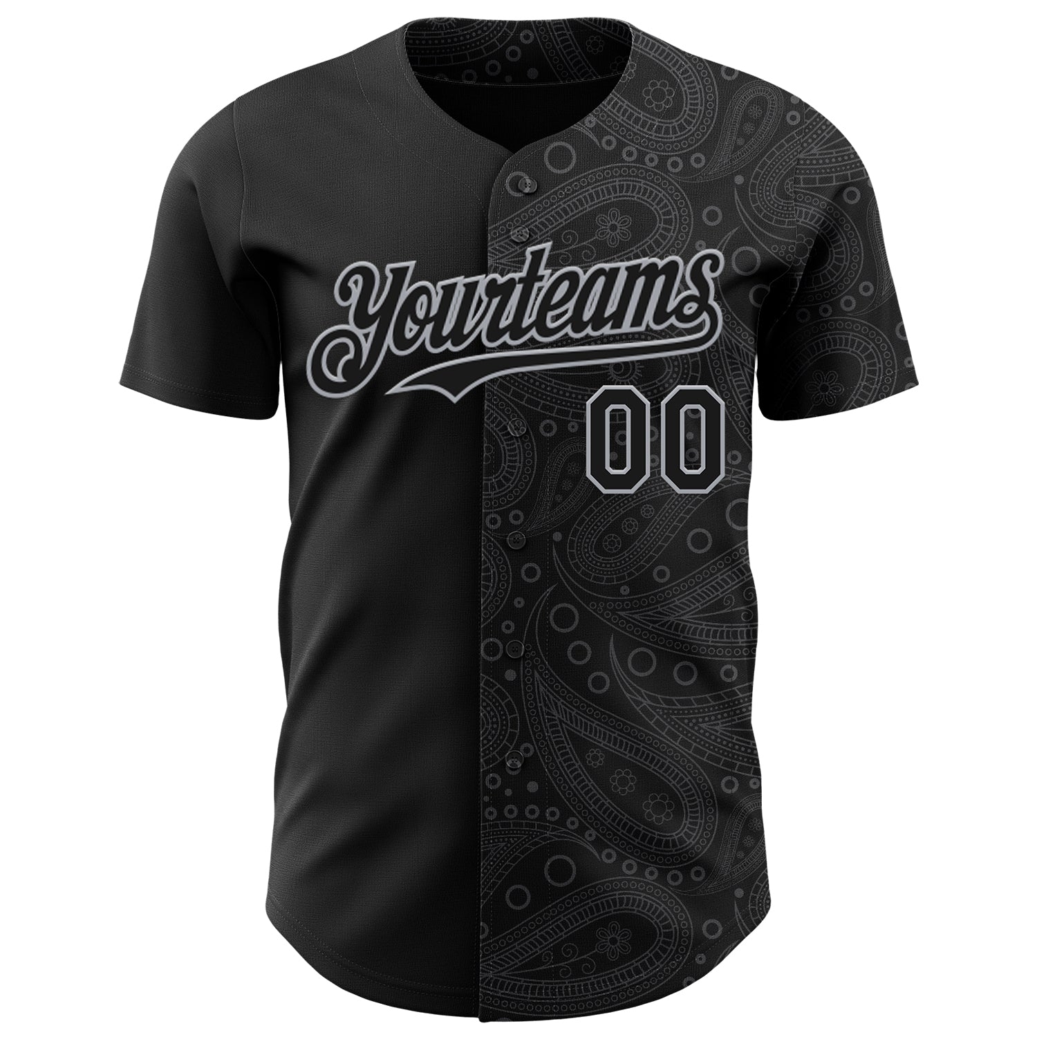 Custom Black Gray Rave Party Ethnic Paisley Bandana Authentic Baseball Jersey