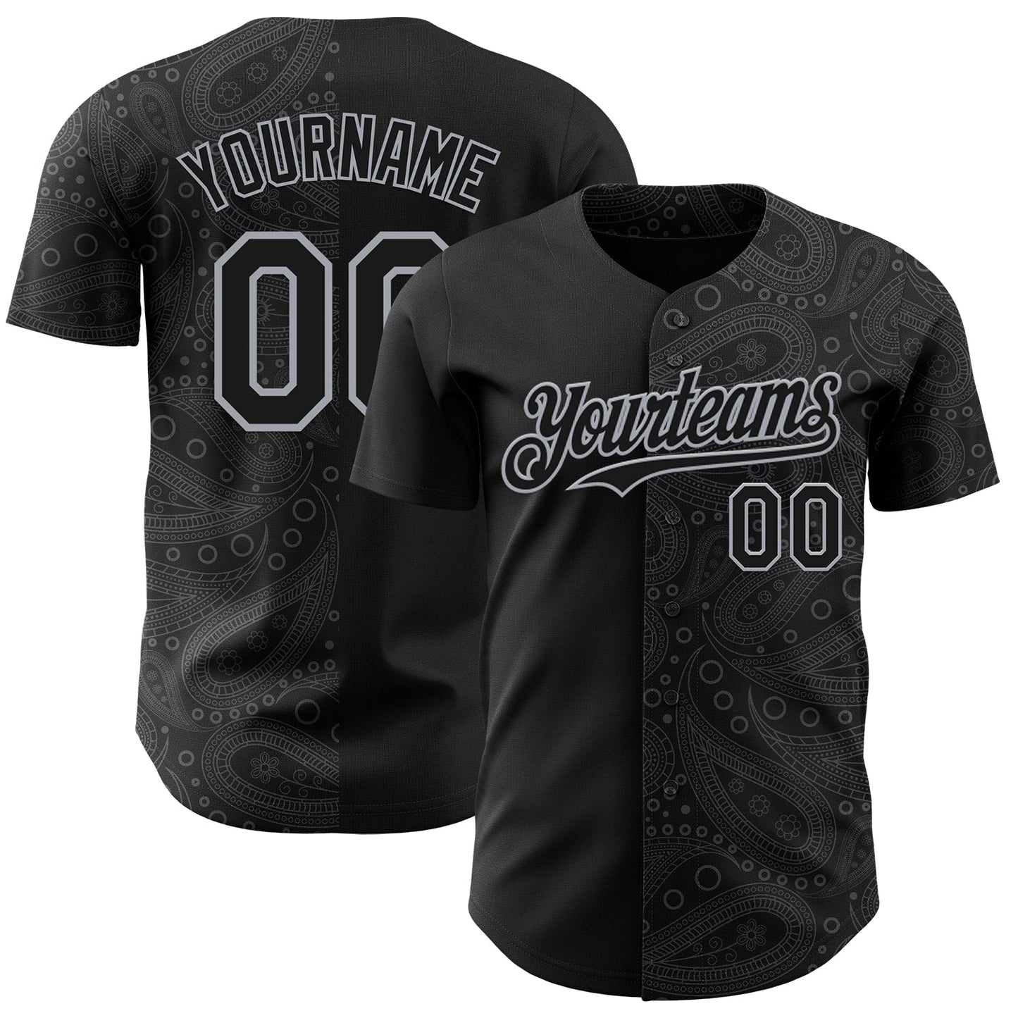 Custom Black Gray Rave Party Ethnic Paisley Bandana Authentic Baseball Jersey