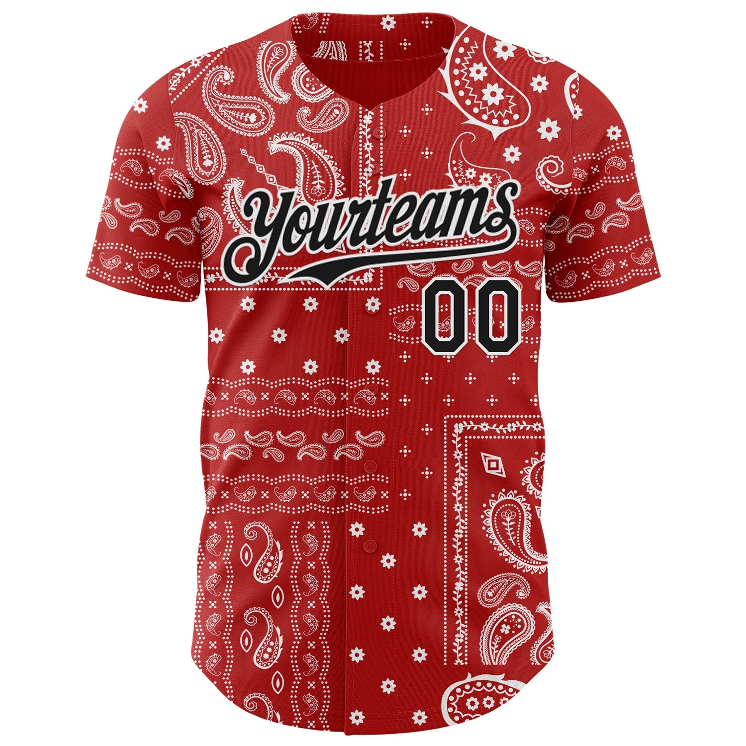 Custom Red Black-White Rave Party Ethnic Paisley Bandana Authentic Baseball Jersey