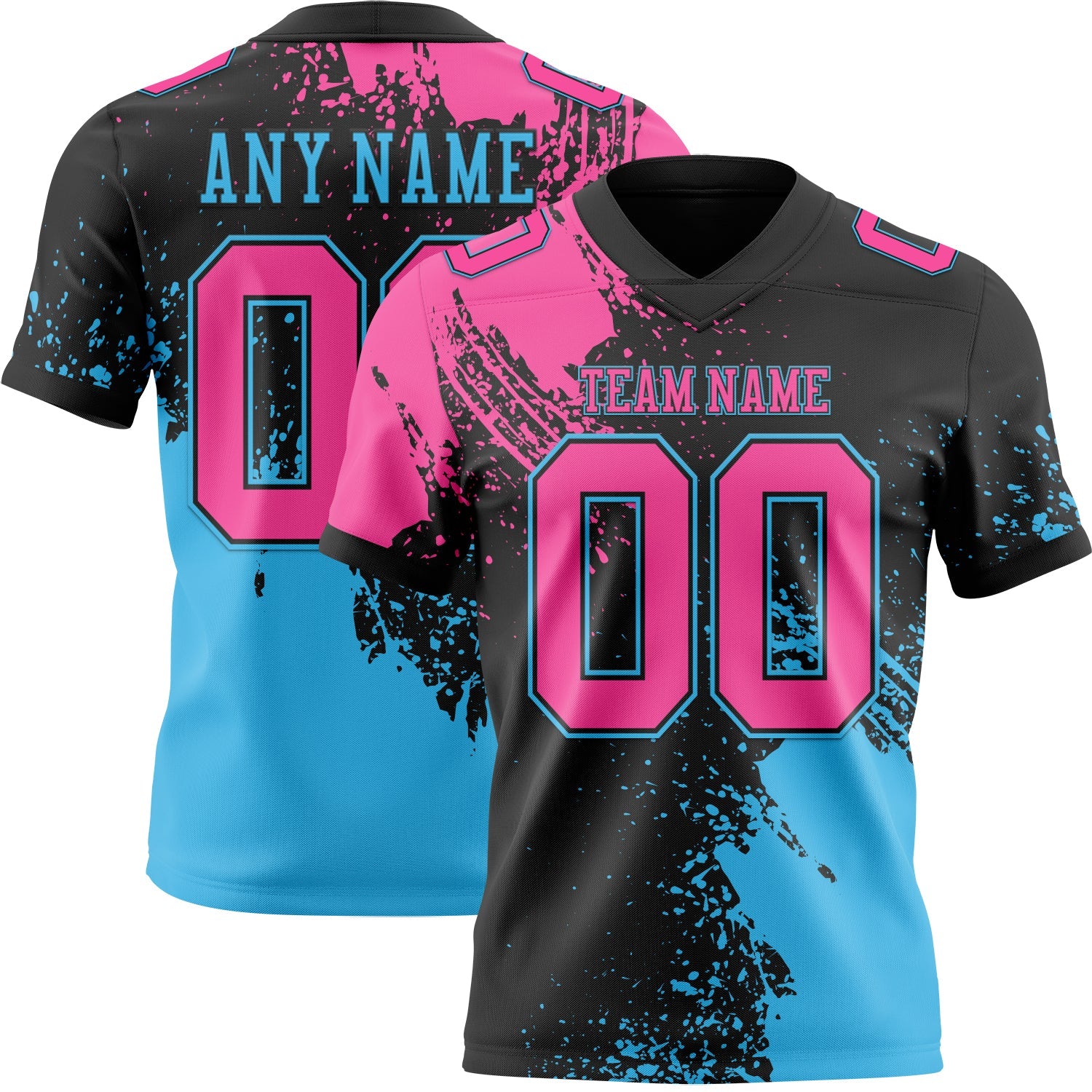 Custom Black Pink-Sky Blue 3D Pattern Abstract Brush Stroke Authentic Football Jersey T-Shirts, Hoodie, Sweatshirt (Image 1)
