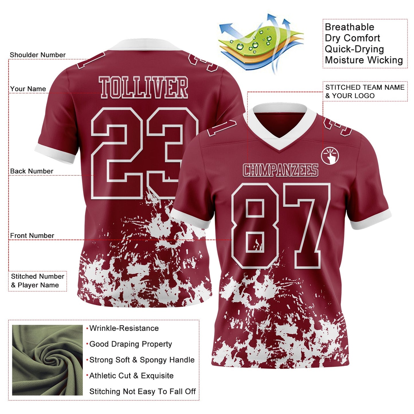 Custom Crimson White 3D Pattern Splash Authentic Football Jersey T-Shirts, Hoodie, Sweatshirt | WearSparks.com (Image 2)
