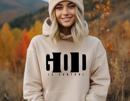 God Is Control Hoodie -  Cotton, Heather Color, Crew Neck, 3/4 Length, Inspirational Design, Ideal for All Seasons -...