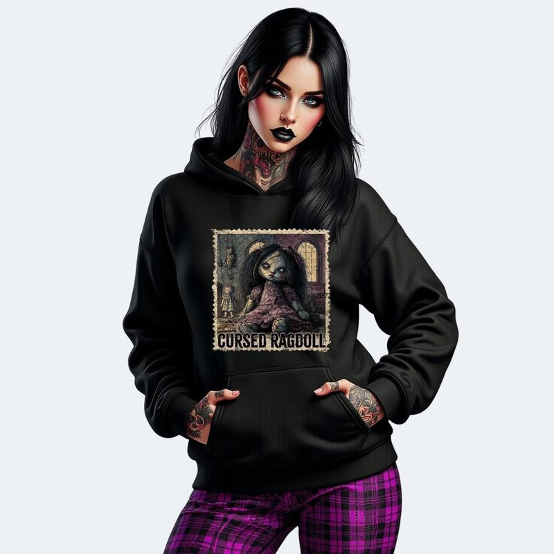 Cursed Ragdoll Women's Graphic Pocket Hoodie Long Sleeve Casual Crewneck Sweatshirt for Winter Halloween Pullover Tops...