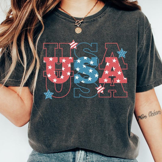 4TH OF JULY SHIRT, USA STAR HOLLOW SHIRT, JULY 4TH SHIRT UNISEX COTTON SHIRT, OVERSIZED HOLIDAY SUMMER SHIRT Comfort...