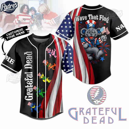 4th Of July Grateful Dead Wave That Flag Custom Baseball Jersey - Padres Jersey Oasis: Elevate Your Baseball... (Image 1)