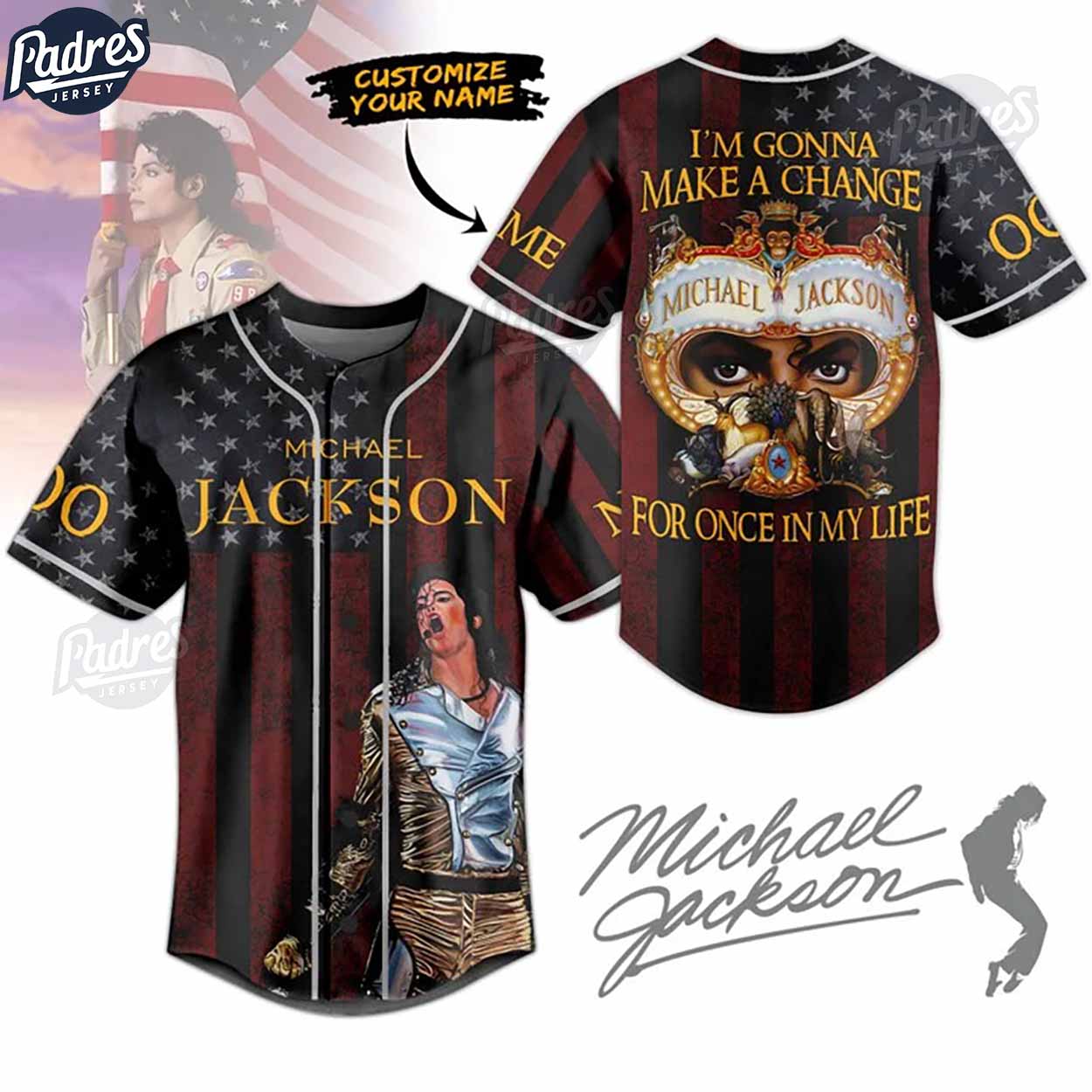4th Of July Michael Jackson Baseball Jersey - Padres Jersey Oasis: Elevate Your Baseball Style Game T-Shirts,... (Image 1)