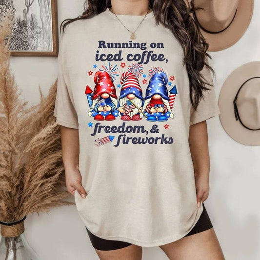 4th Of July Shirt American Gnome Shirt Shirt Running On Iced Coffee Shirt 4th of July gnome Shirt sublimation design...