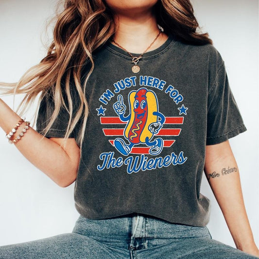 4th of July Just Here For The Wieners T Shirt, Funny Hot Dog Shirt, Independence Day T Shirt, Retro America Patriotic...