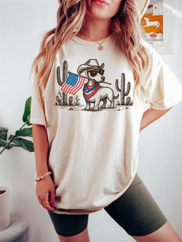 4th of July Patriotic Dachshund Shirt, Cowboy Dog USA Flag Western T-Shirt, Red White Blue Dog Hoodie, Sweatshirt