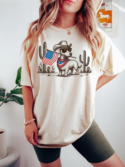 4th of July Patriotic Dachshund Shirt, Cowboy Dog USA Flag Western T-Shirt, Red White Blue Dog Hoodie, Sweatshirt