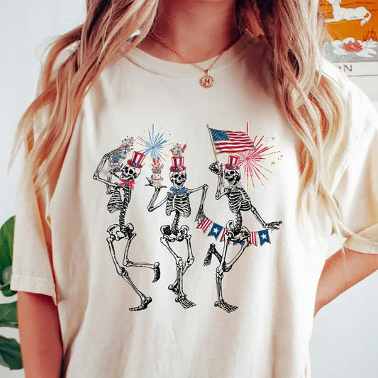 4th of July Skellies, 4th of July Shirts, Dancing Skeleton Shirt, American Flag Shirt, 4th of July, Stars and Stripes...
