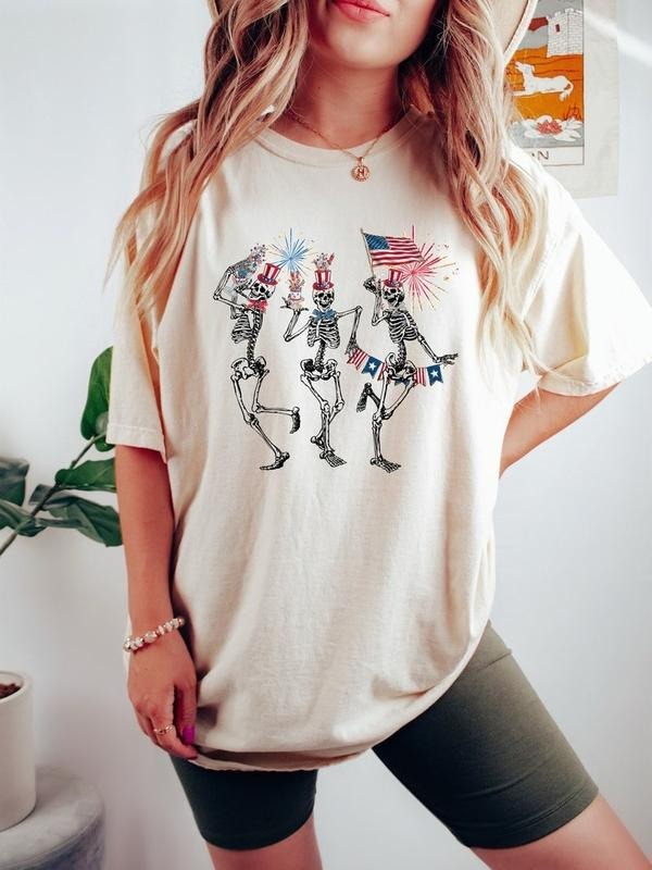 4th of July Skellies, 4th of July Shirts, Dancing Skeleton Shirt, American Flag Shirt,4th of July, Stars and Stripes...