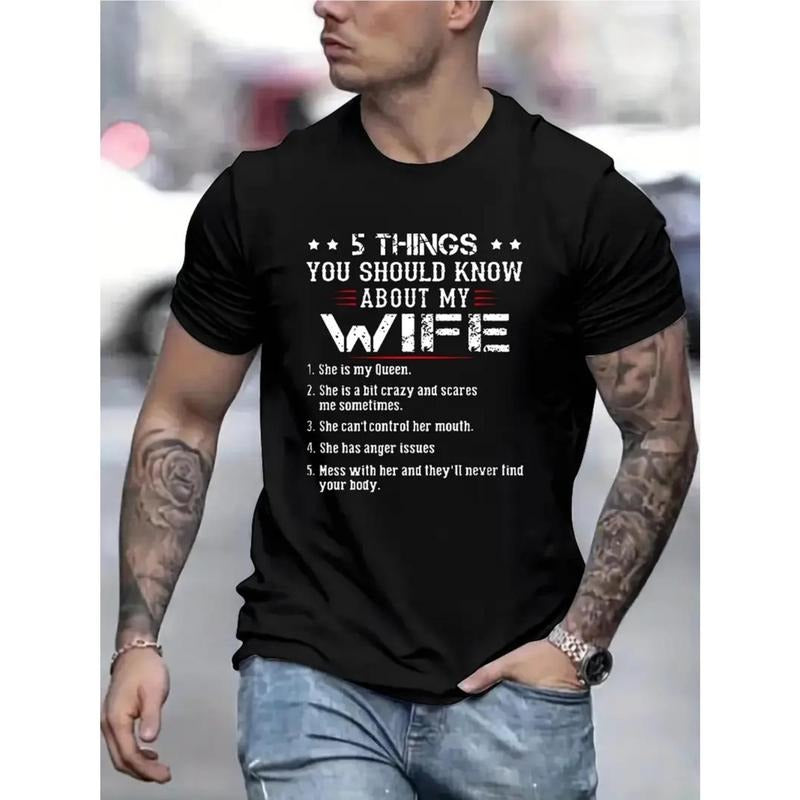 5 Things About My Wife Ultra-Soft Cotton T-Shirt, Funny Creative Letter Print for Men Women Couple Fashion, Breathable...