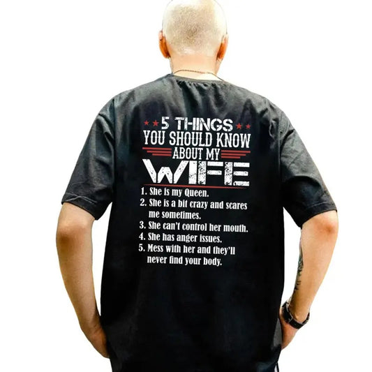5 Things You Should Know About My Wife T Shirt Print On Back, Husband Shirt, Gift From Wife, Unisex Short Sleeve Tee,...