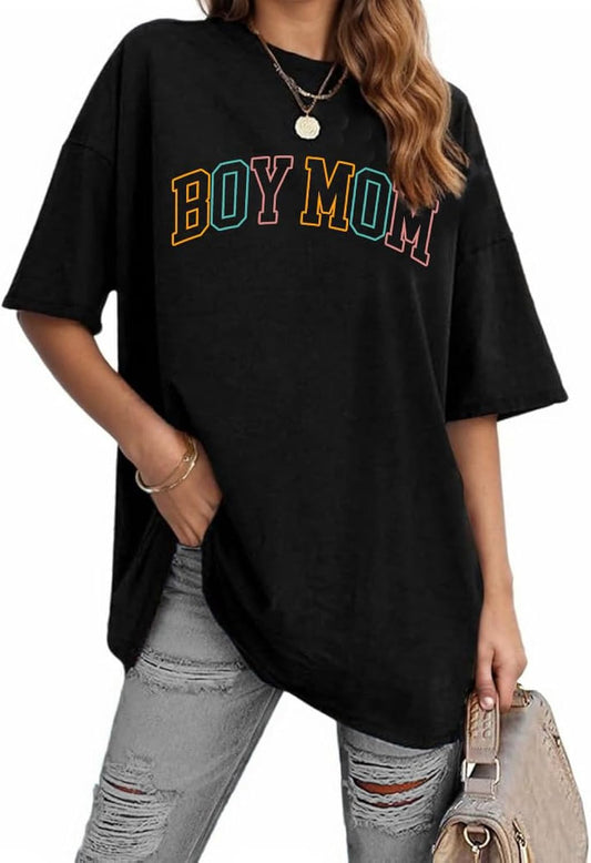 Boy Mom Shirt for Women Oversized Mama Tshirt Mom Lift T-Shirt Gift for Mom Casual Tee Tops