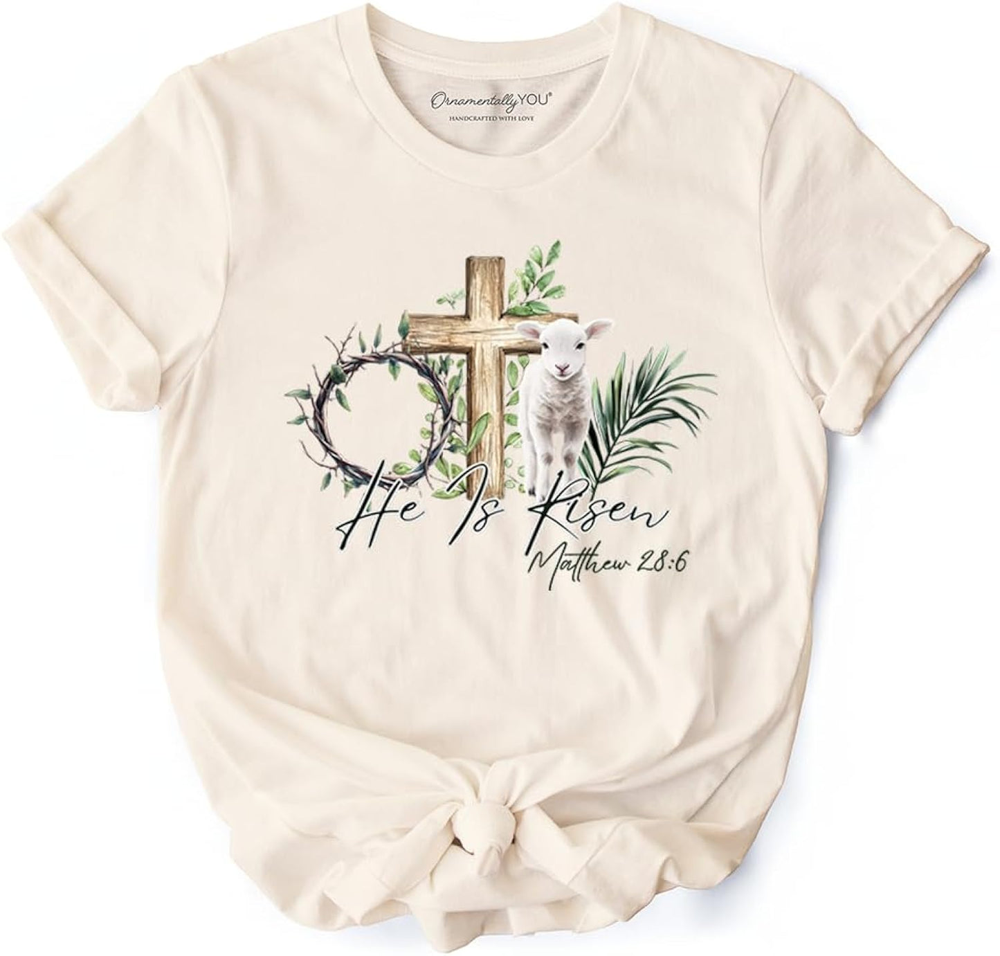 He is Risen Lamb Cross Christian Easter T-Shirt, Bible Verse Matthew 28:6 Tee
