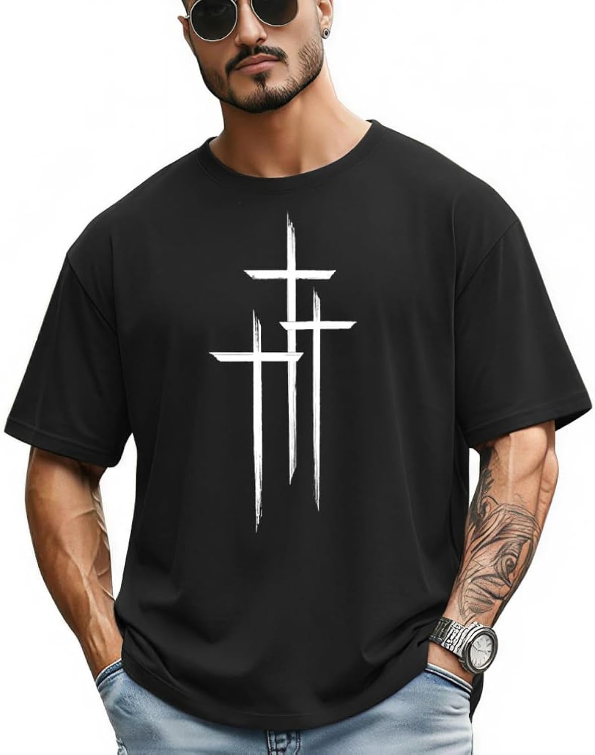 Men's Jesus Christian Shirts Cross Printed Religious Christ God Faith Regular Fit Casual Church Clothes
