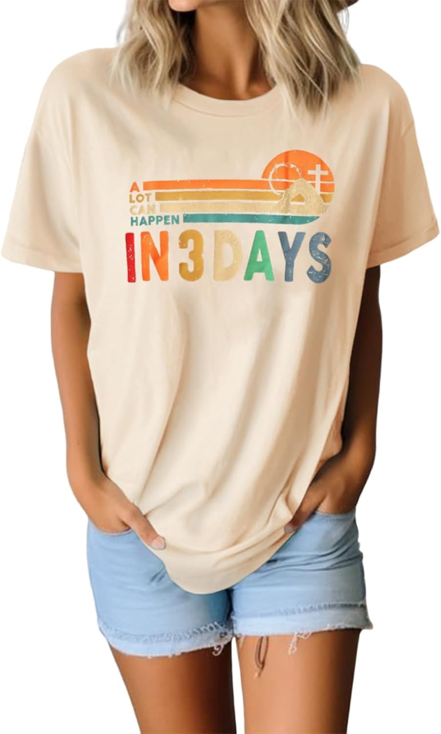 Christian Tshirts for Women Easter Shirts A Lot Can Happen in Three Days Letter Print Short Sleeve Tees Top