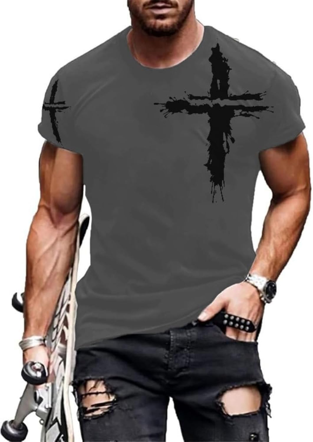 Christian Shirts for Men Jesus Cross Shirt Vintage Casual T-Shirts Short Sleeve Crewneck Christian Tops Graphic Tee