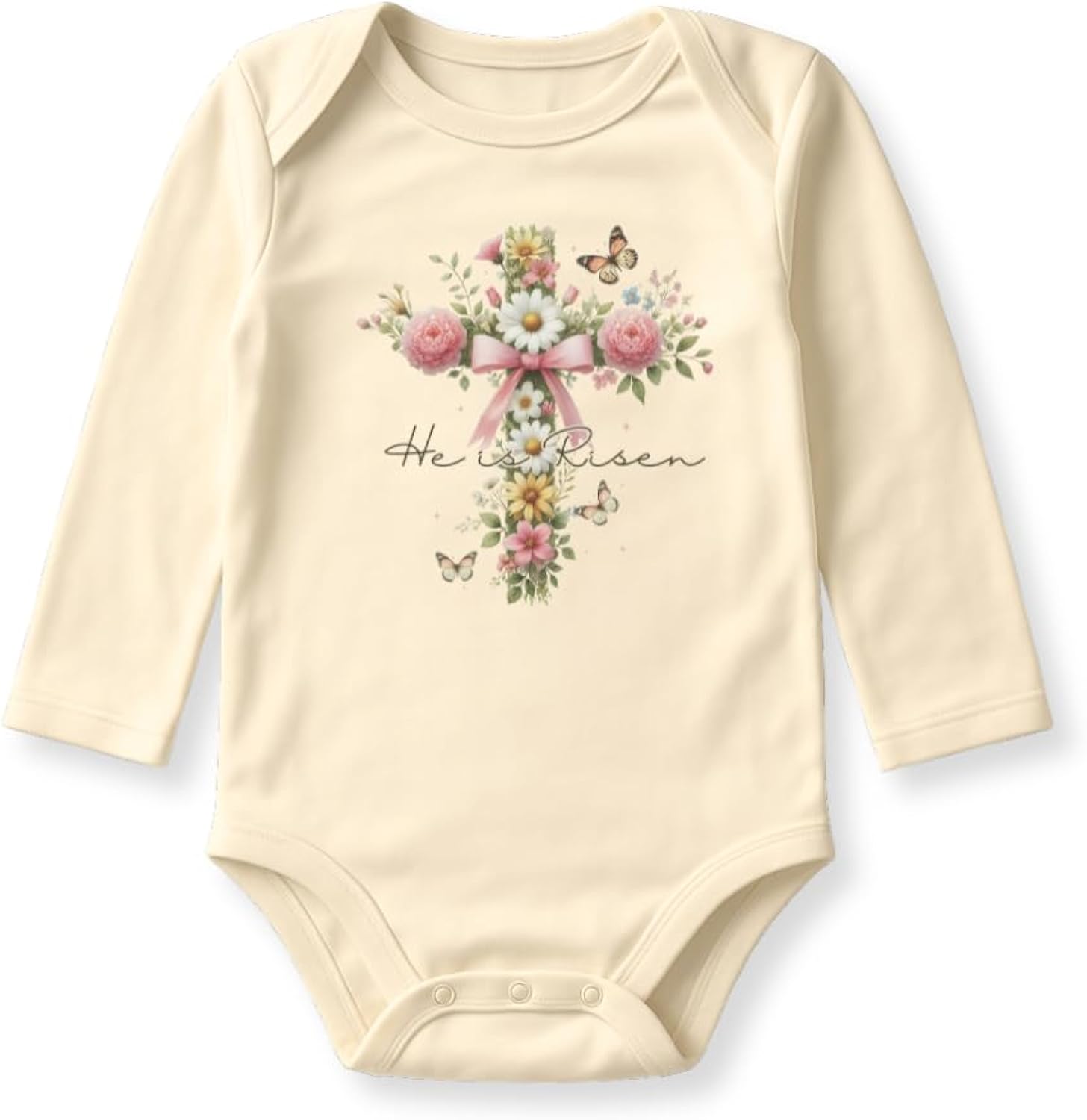 He is Risen Floral Cross Easter Outfit Christian Kids Tshirt Resurrection Sunday Gift Baby's First Easter