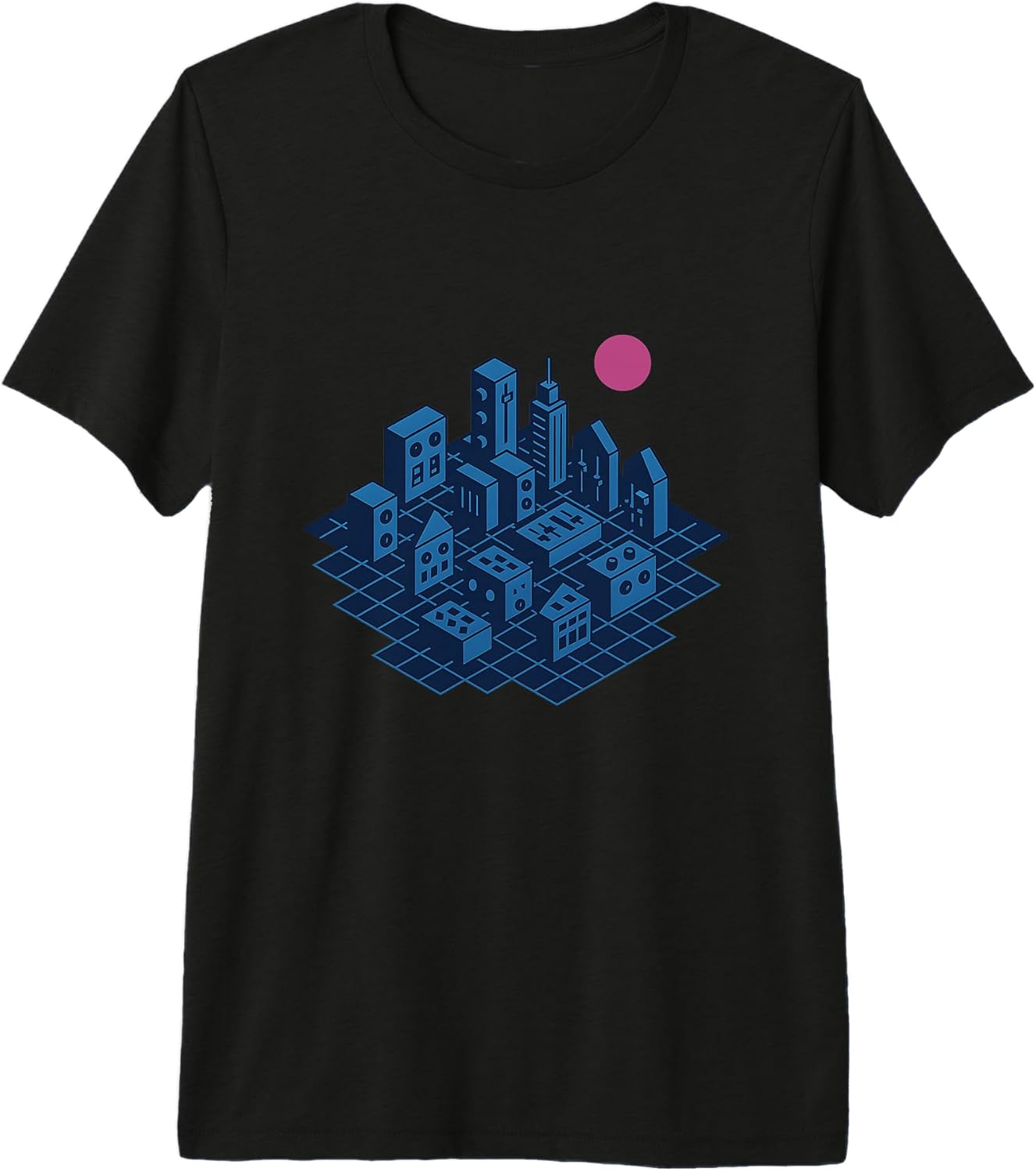 isometric synth city vaporwave grid retro minimal