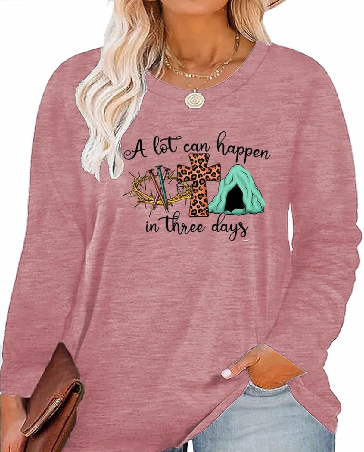 Plus Size Happy Easter Funny Cute Bunny Rabbit Graphics Print Shirt Women Long Sleeve Tops