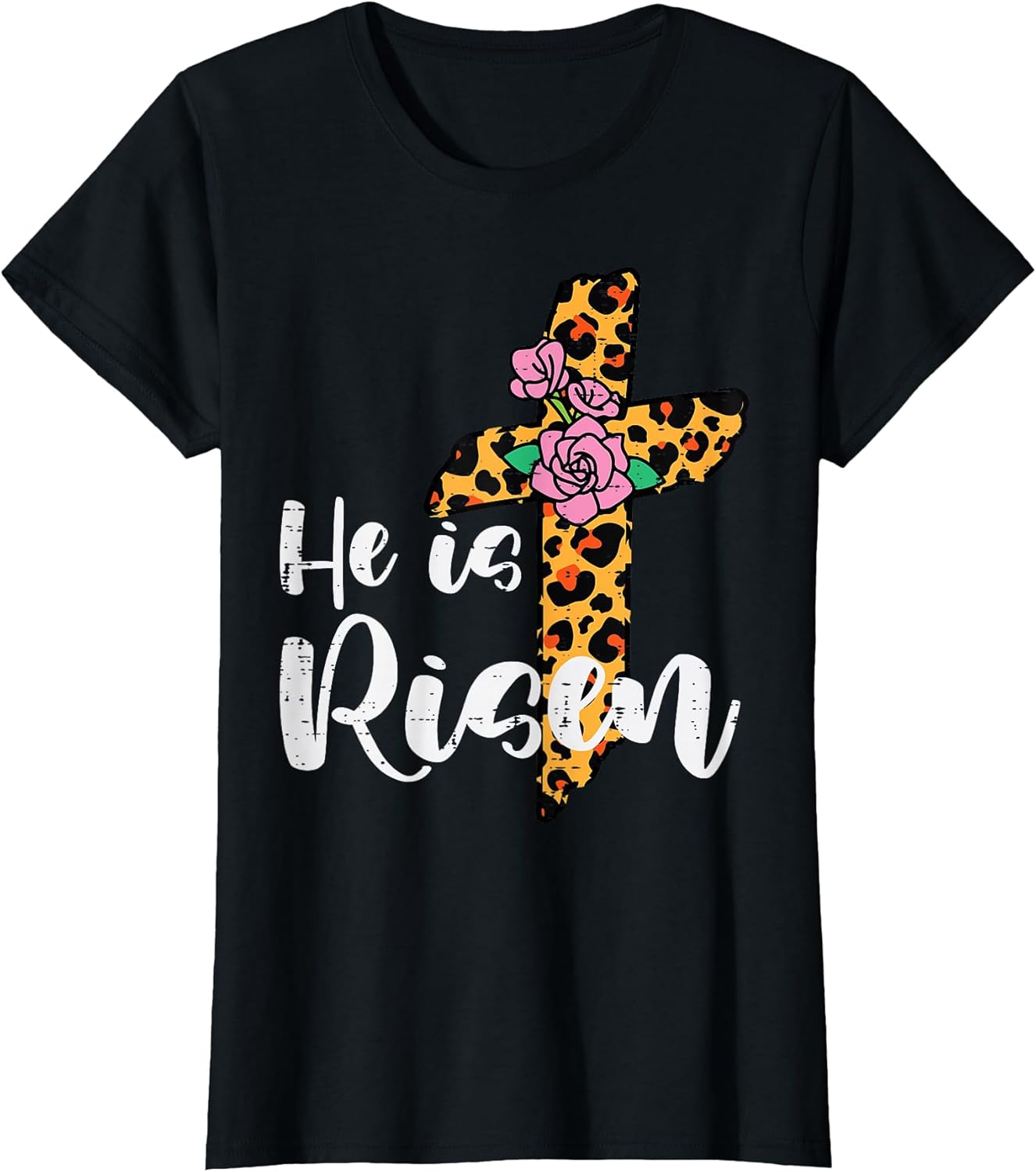 Cross Flower He Is Risen Christ Easter Jesus Religious Women T-Shirt