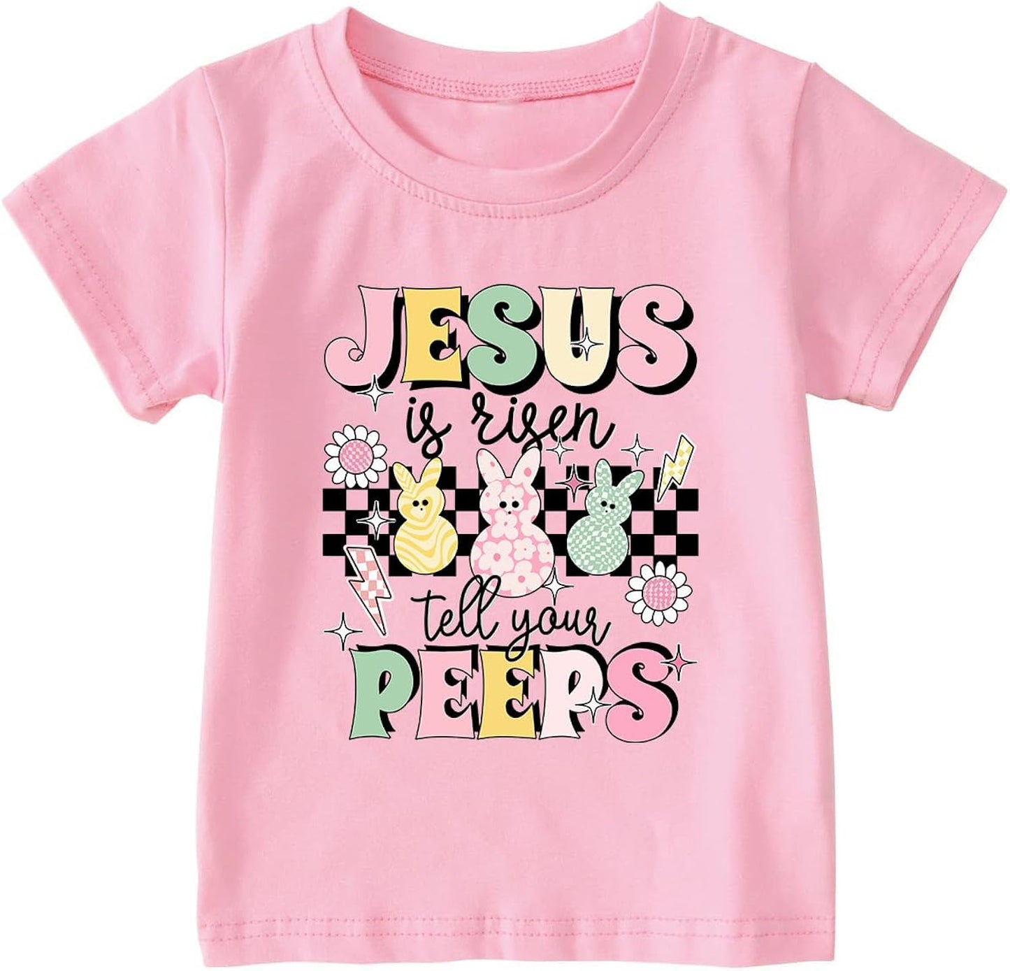 Toddler Girls Boys Easter Shirts Cute Bunny Jesus Tshirts Happy Easter Tees Cotton Short Sleeve Tops 2-7 Years