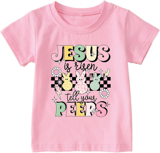 Toddler Girls Boys Easter Shirts Cute Bunny Jesus Tshirts Happy Easter Tees Cotton Short Sleeve Tops 2-7 Years