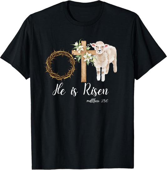 Easter Sheep Cross Cute Easter He is Risen Jesus Christian T-Shirt