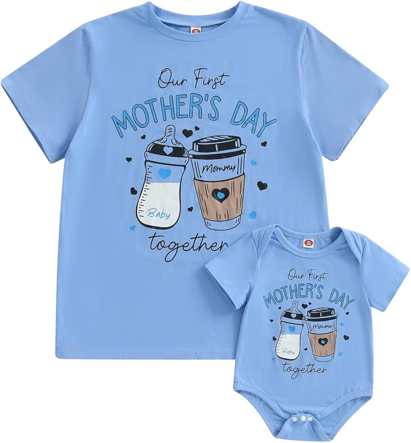 Our First Mothers Day Together Mommy and Me Matching Outfit Short Sleeve Mom T-shirt Baby Bodysuit Set
