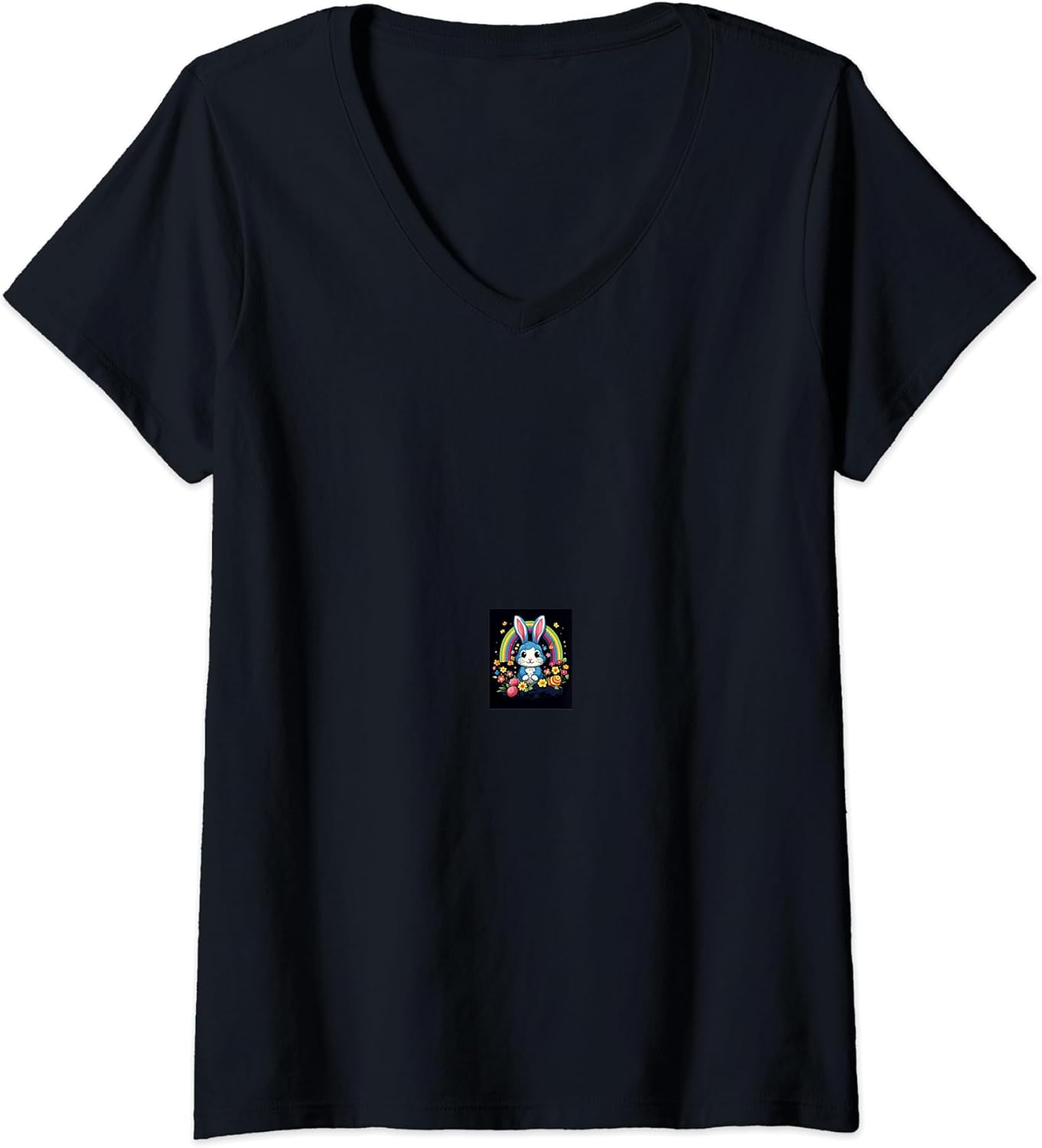 Womens Easter Bunny Pastel Rainbow V-Neck T-Shirt