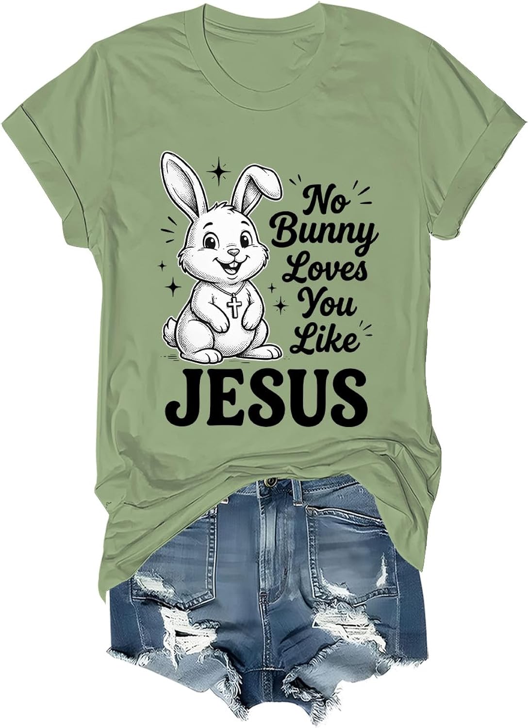 No Bunny Loves You Like Jesus T-Shirt Easter Christian Bunny Cross Graphic Shirt for Women