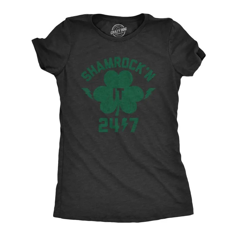 Womens Shamrock'n It 24/7 T Shirt Funny Saint Patricks Day Irish Clover Lucky Tee Funny Womens T Shirts Cute Slimming Top...