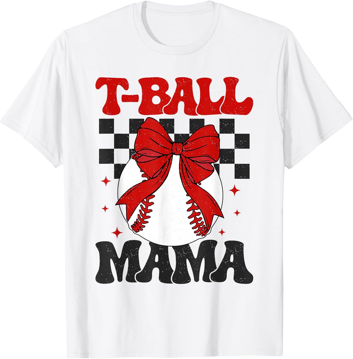 Groovy Tball Mom Softball T-Ball Mama Checkered Mothers Day T-Shirt